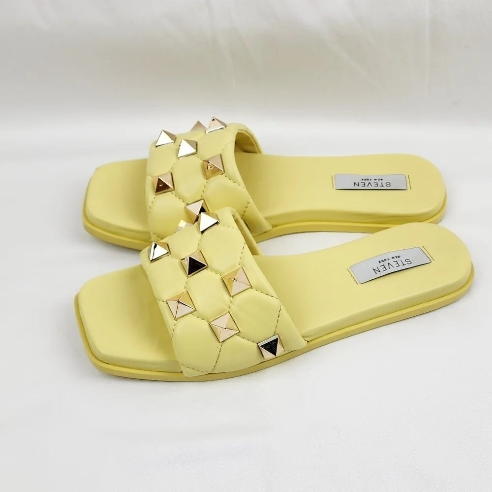 Steven New York  Yuri Yellow Studded Slide Sandals